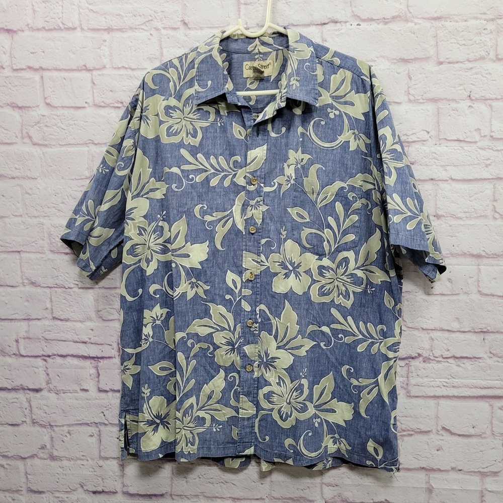 Cooke Street Honolulu Hawaiian Shirt Mens 2XL Blue Floral Aloha Summer Retro